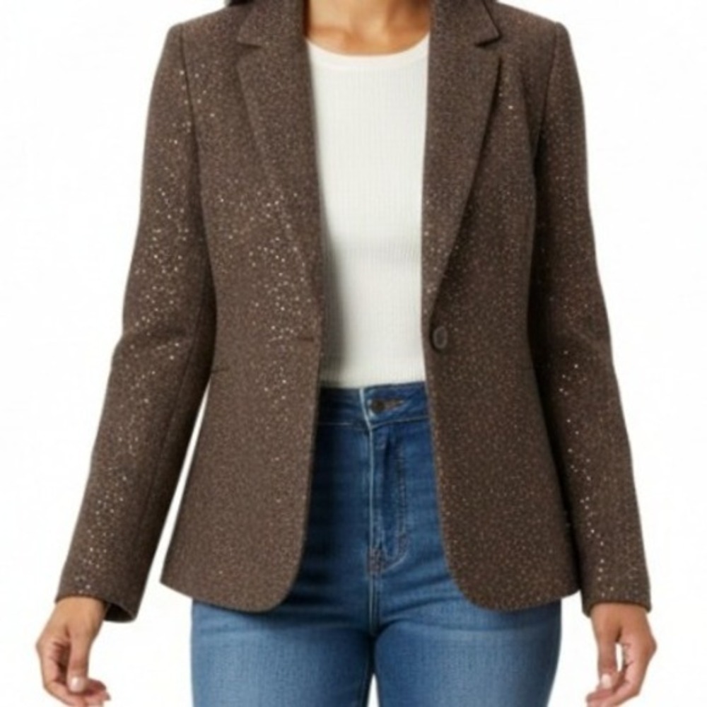 J. Jill Chcolate Brown w/ copper Sequin Embellished Knit blazer